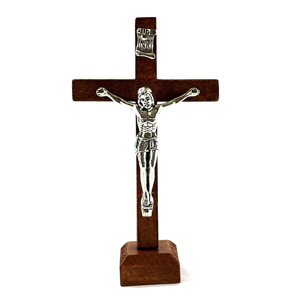 Wooden Standing Crucifix Cross INRI Jesus Christ Religious Catholic Decor 4” - Picture 3 of 8